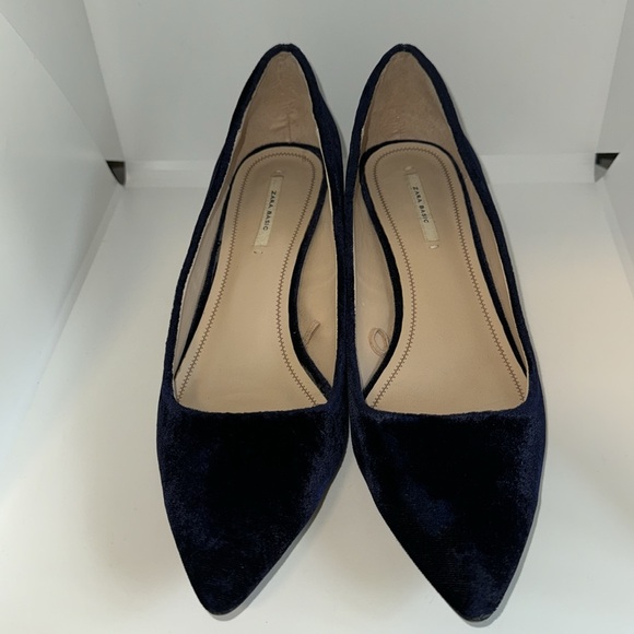 Zara Basic Navy Blue Velvet Block Heel Pumps Heels Women’s EU 39 - Picture 3 of 11